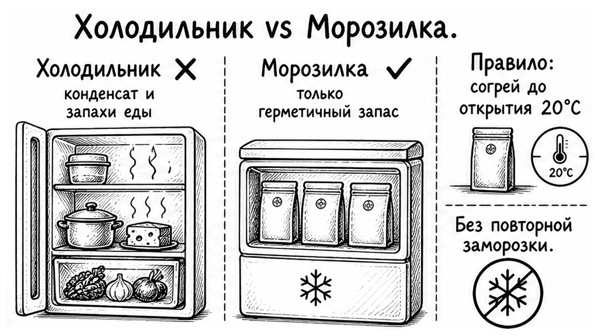 Сравнение условий хранения кофе: шкаф, холодильник и морозилка